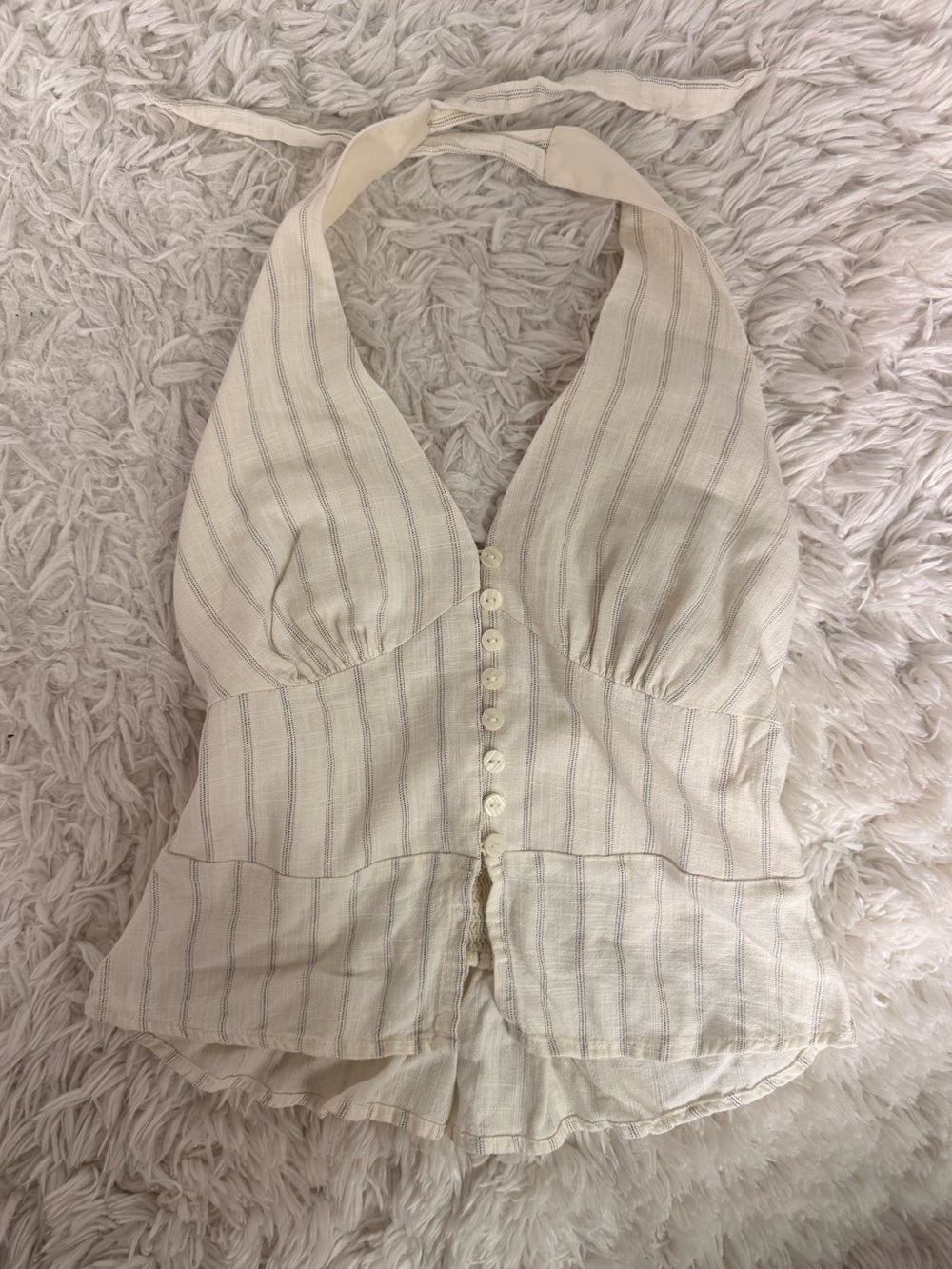 Sleeveless Cream Halter Button-Front Top